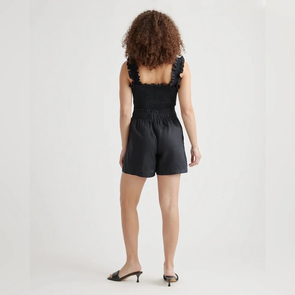 NWT Quince 100% European Linen High Waisted Shorts in Black, Size Small - Picture 4 of 10